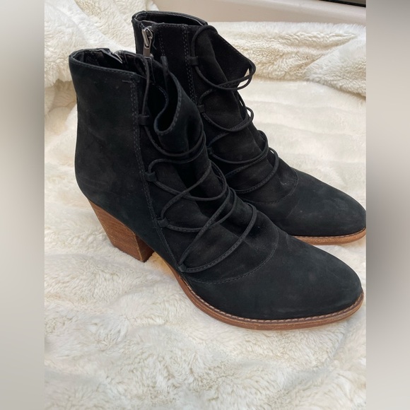 Sam Edelman Women 8.5M Millard Black Suede Lace Up/Suede Zip Ankle Booties - Picture 1 of 8